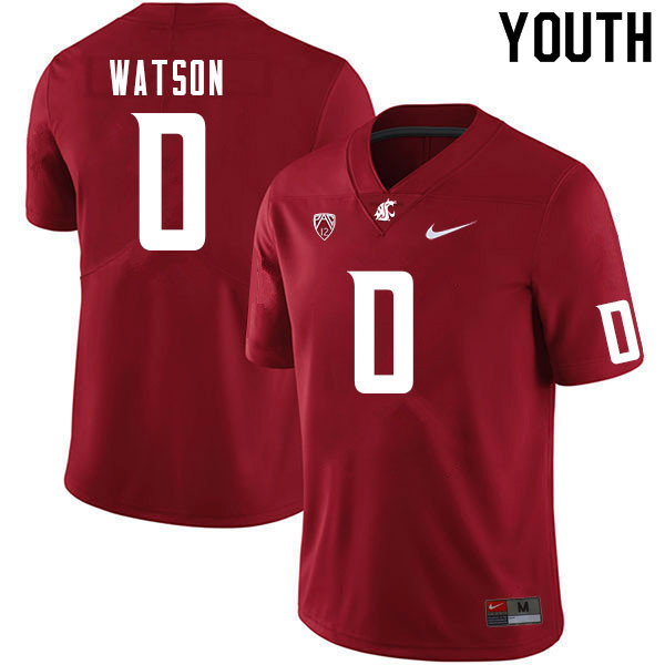 Youth #0 Jaylen Watson Washington State Cougars College Football Jerseys Sale-Crimson